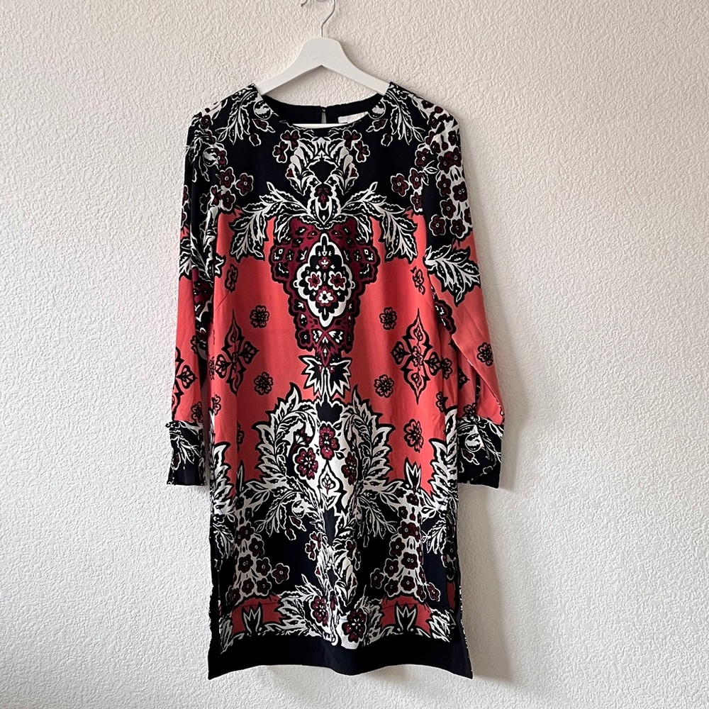 H&M Aztec Hippie Boho Leaf Floral Pink Multicolor Long Sleeve Tunic Dress Size 8
